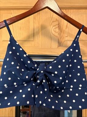 Nasty Gal Cropped Retro Central Tie Spaghetti Strap Blue/White Top